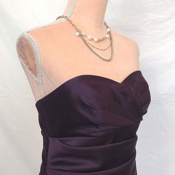 David's Bridal Purple Satin Ruched Strapless Formal Mini Dress Size 8 - Picture 5 of 15